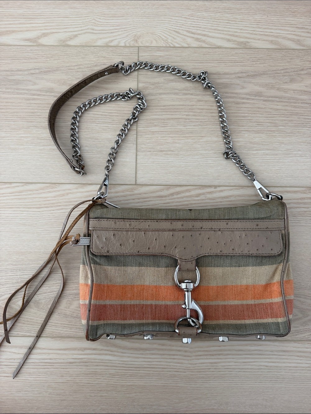 Rebecca Minkoff Striped Canvas Crossbody Mac Bag in Multi Tan & Orange